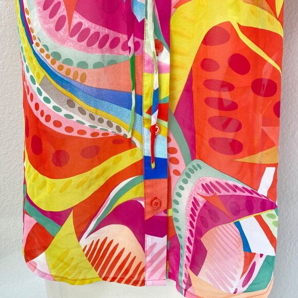 Colorful Sheer Chiffon Boho Blouse Large Boho Bold Op Art Whimsy Festival Resort - Picture 5 of 8